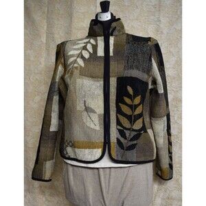 Coldwater Creek Full Zip Tapestry Blazer Jacket Sz P Med Natural Fairy Patchwork